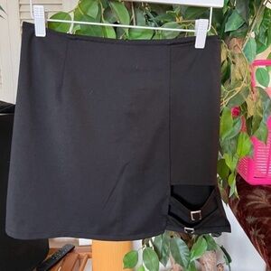 Black Mini Wrap Skirt With Side Buckles